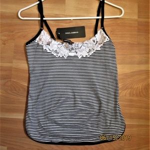 Dolce Gabbana Underwear Tank Cami Stripe/Lace Trim